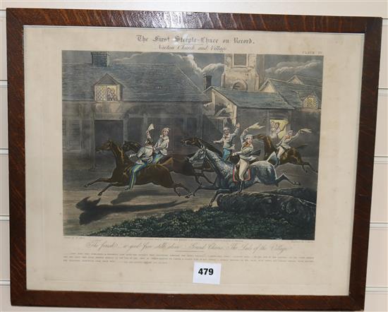 Harris after Alken, a set of four coloured aquatints, The First Steeple Chase on Record, overall 38 x 47cm